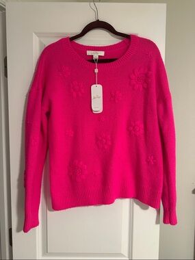 Lilly Pulitzer Vibrant Pink Embossed Floral Crewneck Sweater